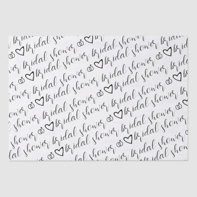 Papier Mousseline Bague coeurs romantiques motif noir douche de mari (Recto)