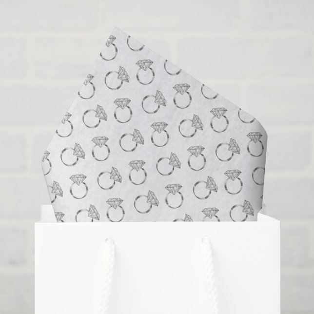 Papier Mousseline Bagues de mariage diamant motif argent (Sac cadeau)