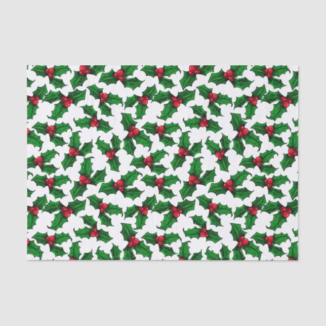 Papier Mousseline Baies de houx rouges (Recto)