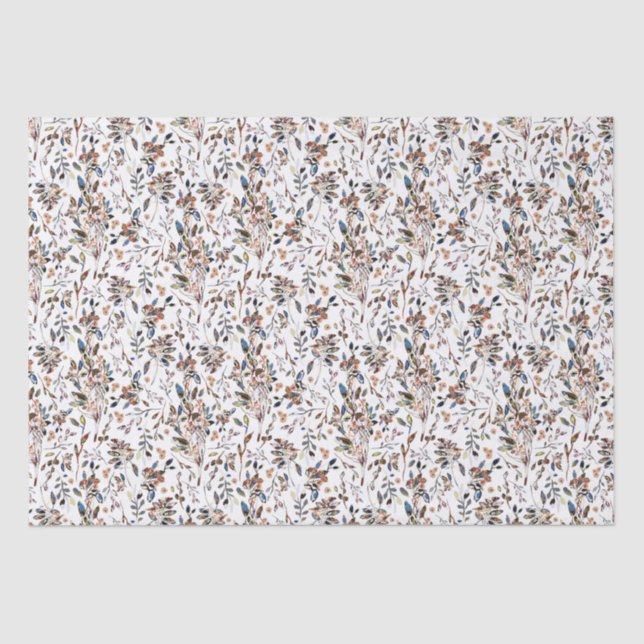 Papier Mousseline Baies Feuilles blanches Aquarelle Élégante Florale (Recto)