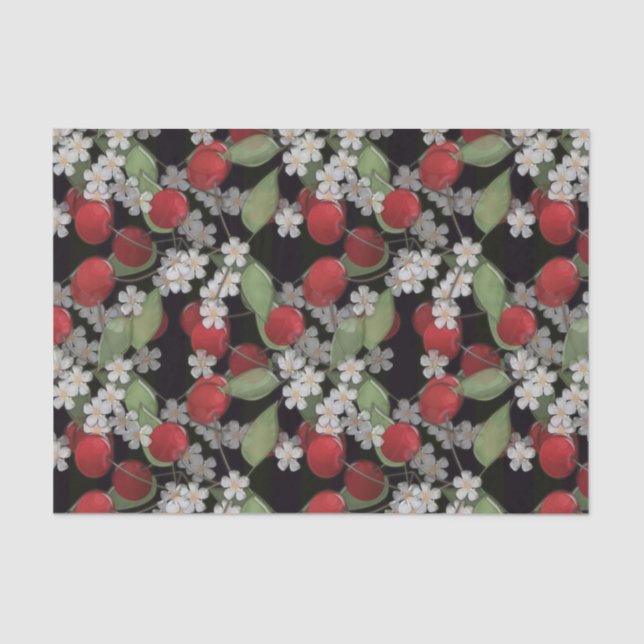 Papier Mousseline Baies rouges, cerise (Recto)