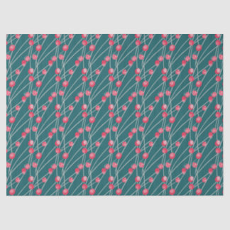 Papier Mousseline Baies rouges enneigées sur fond vert foncé
