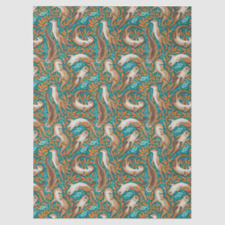 Papier Mousseline Baignade douce en Gouache Turquoise et orange