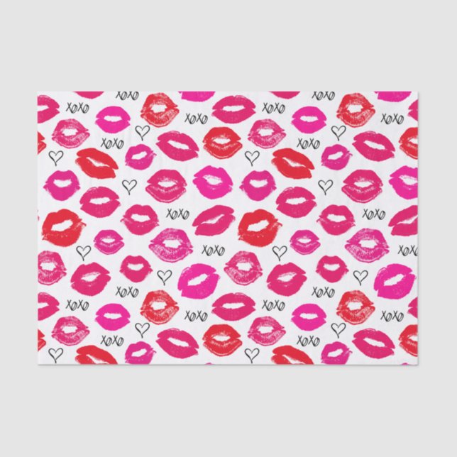 Papier Mousseline Baisers XOXO rouge et rose (Recto)