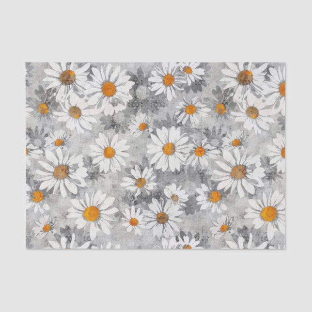 Papier Mousseline Baisson blanc sur motif floral argenté (Recto)