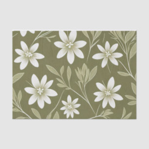 Papier Mousseline Baisson blanc tropical sur vert olive Élégant