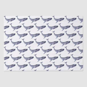 Papier Mousseline Baleine bleu aquarelle