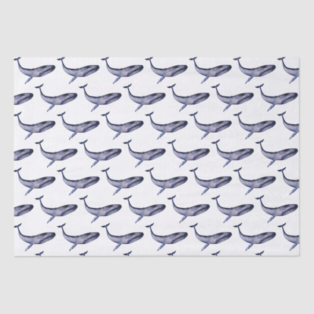 Papier Mousseline Baleine bleu aquarelle (Recto)