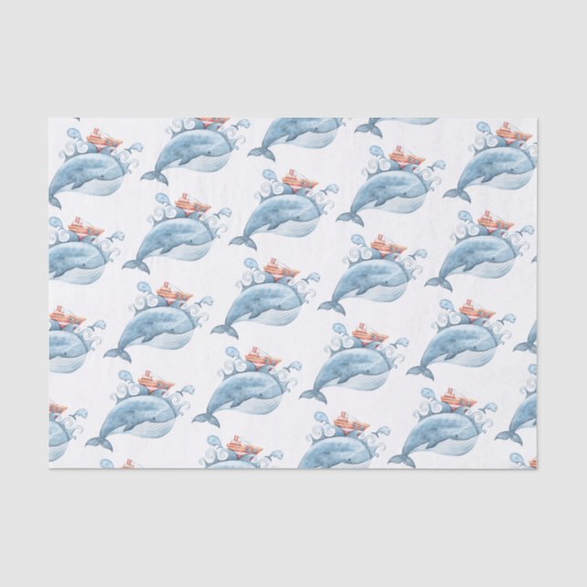 Papier Mousseline Baleine bleue aquarelle (Recto)