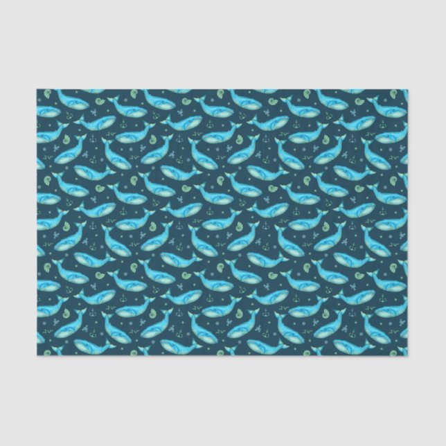 Papier Mousseline Baleine Bleue Motif de plage marine (Recto)