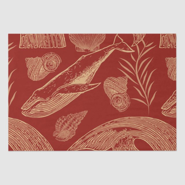 Papier Mousseline Baleine marine vintage rouge (Recto)