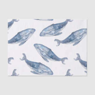 Papier Mousseline Baleines à bosse en aquarelle