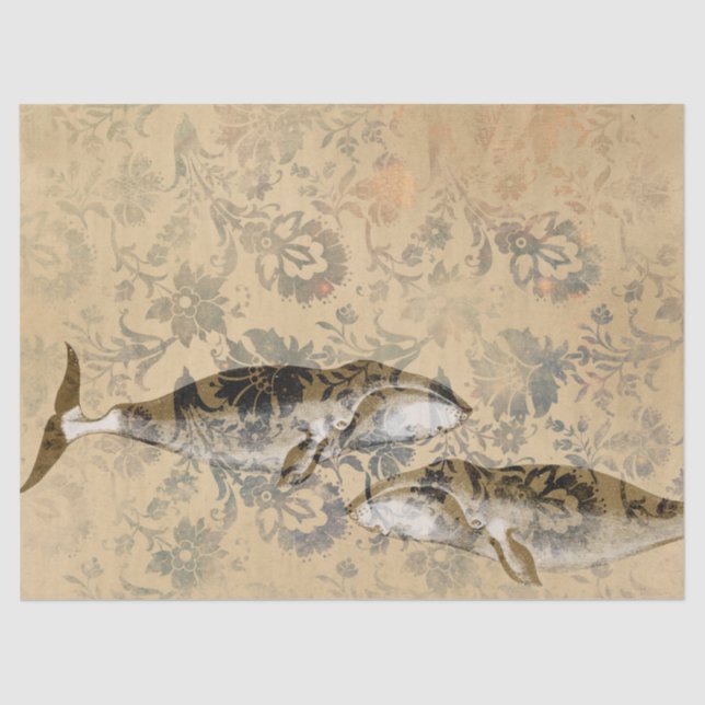 Papier Mousseline Baleines et découpage floral Abstrait (Recto)