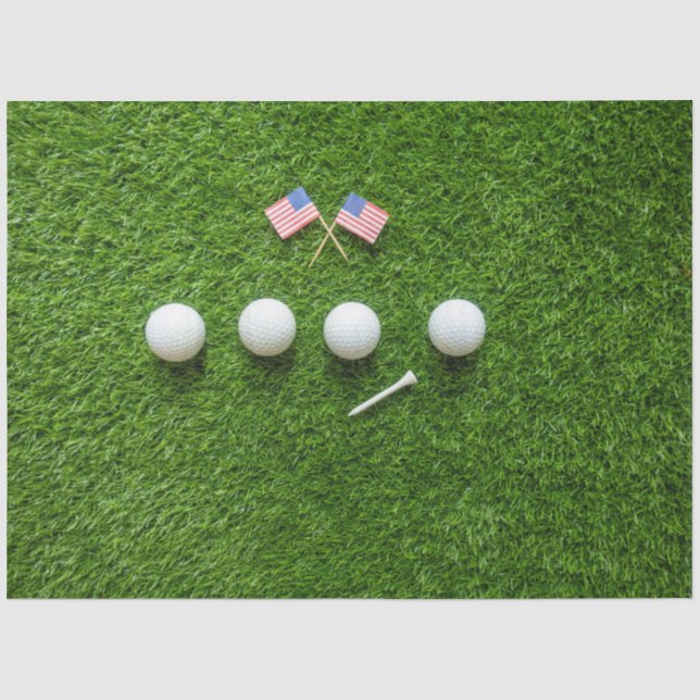 Papier Mousseline Balle de golf sur de l'herbe verte avec le drapeau (Recto)