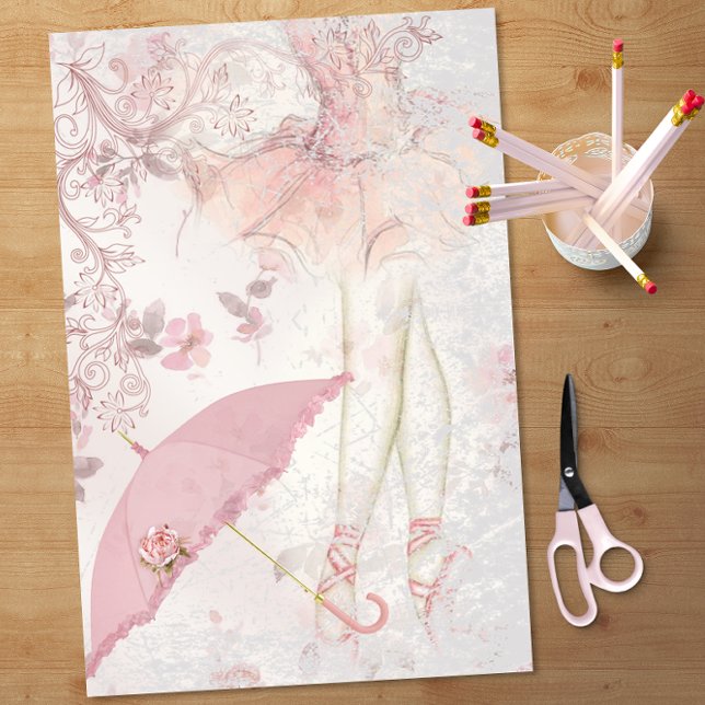 Papier Mousseline Ballerina en Pointe Parasol rose Découpage floral (Créateur téléchargé)