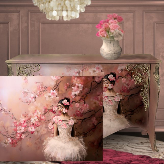 Papier Mousseline Ballerina Pink Blossom Tree Portrait Art (Créateur téléchargé)