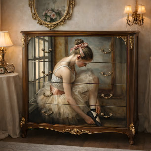 Papier Mousseline Ballerine au nœud rose vintage près de la fenêtre