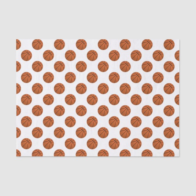 Papier Mousseline Balles de basket marron sur fond blanc (Recto)
