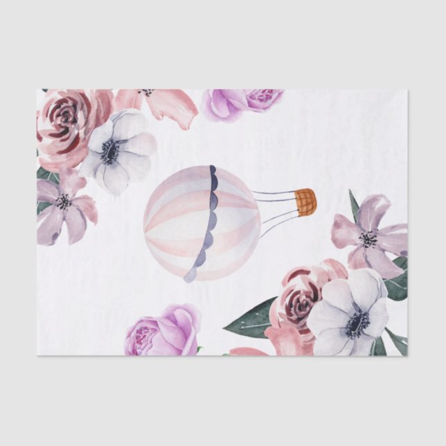 Papier Mousseline Ballon à Air Chaud Floral Voyageant Enterrement de (Recto)