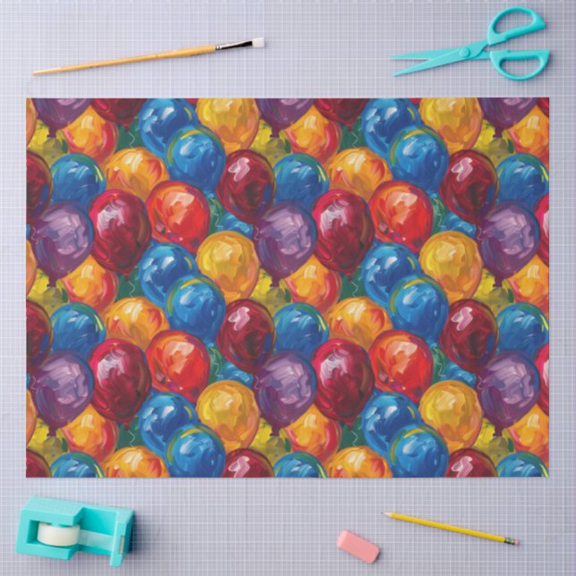 Papier Mousseline Ballons Vifs  (Artisanat)