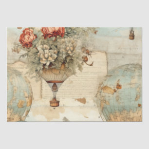 Papier Mousseline Balloon vintage à air chaud dans un paysage serein