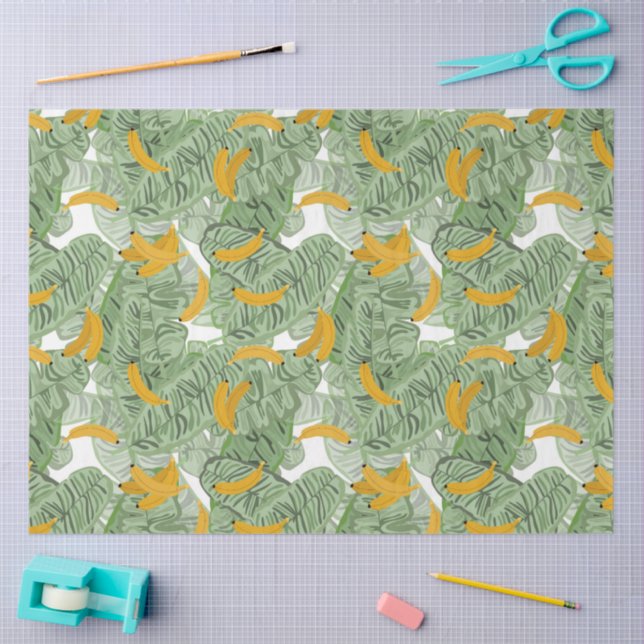 Papier Mousseline Banane tropicale moderne Motif vert (Artisanat)