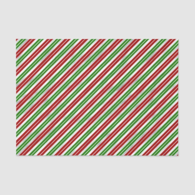 Papier Mousseline Bandes de Noël rouge, vert et argent (Recto)