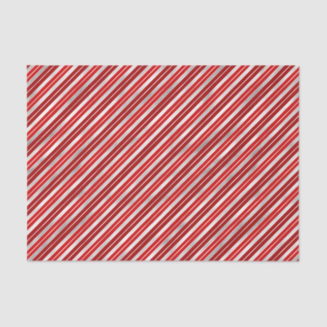 Papier Mousseline Bandes de Noël rouges et argentées (Recto)