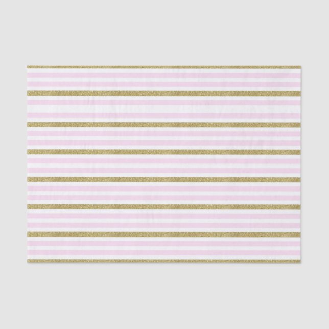 Papier Mousseline Bandes de paillettes rose et or (Recto)