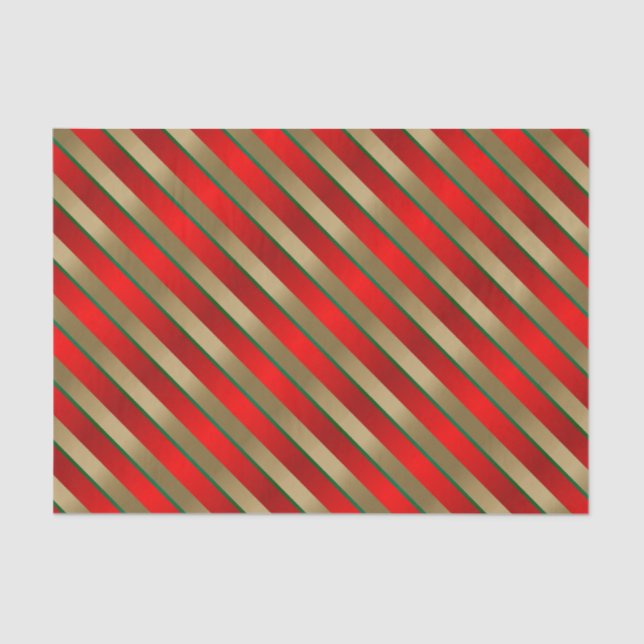 Papier Mousseline Bandes diagonales rouge, or et vert (Recto)