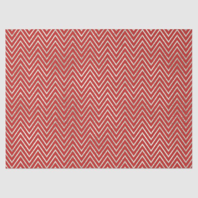 Papier Mousseline Bandes en argent et en rouge Chevron (Recto)