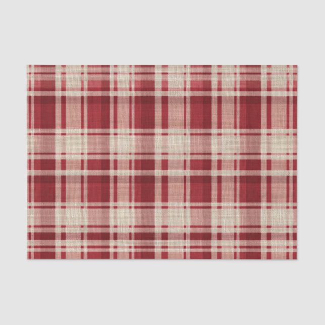 Papier Mousseline Bandes Plaid Crème Rouge (Recto)