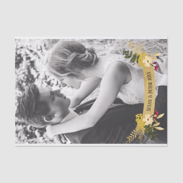 Papier Mousseline Bannière dorée avec superposition de fleurs Ajoute (Recto)