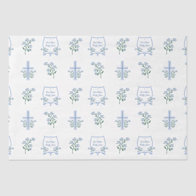Papier Mousseline Baptême personnalisé Première communion Floral Bab (Recto)