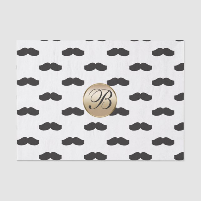 Papier Mousseline Barbe noire blanc or monogramme soirée (Recto)
