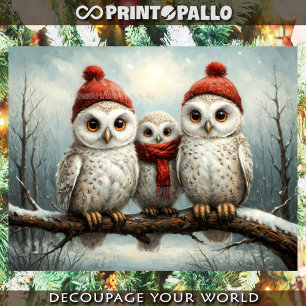 Papier Mousseline Barn Owl joyeuse famille de Noël sur une branche