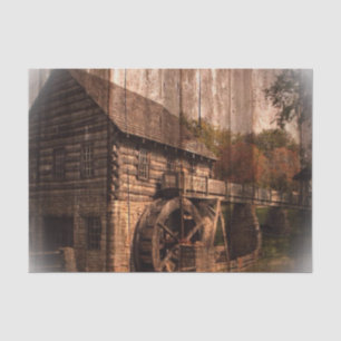 Papier Mousseline Barn Wood farmhouse mill water wheel