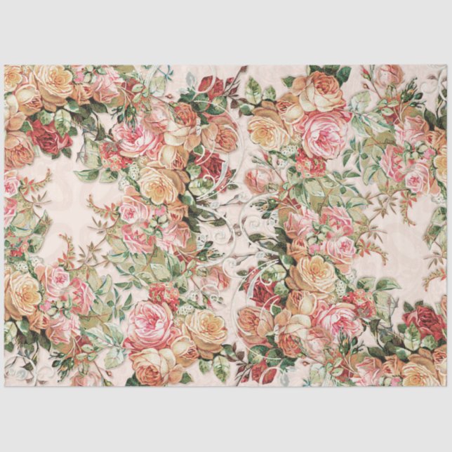 Papier Mousseline Baroque Élégant Rose Floral Fardé Or Découpage (Recto)