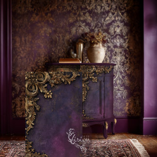 Papier Mousseline Baroque Gold Frame On Purple Damask