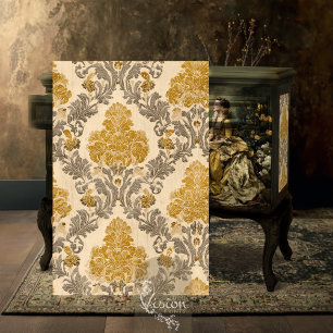 Papier Mousseline Baroque Or Gris Damassé Dessin à Motif Répété