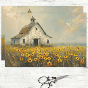 Papier Mousseline Barre blanche Champ de fleurs jaunes Découpage rus