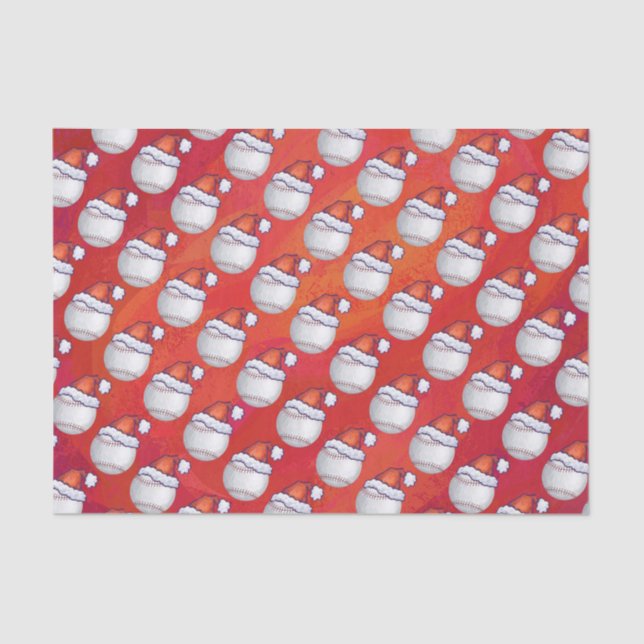 Papier Mousseline Baseball avec Santa Hat sur Rouge (Recto)