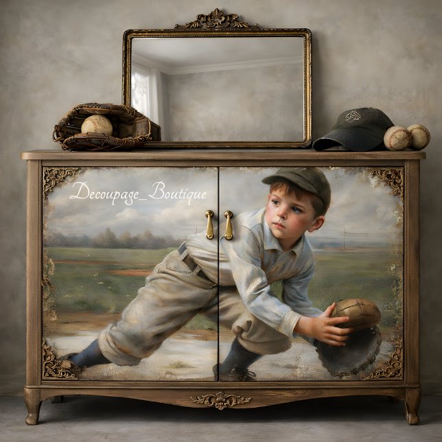 Papier Mousseline Baseball garçon vintage découpage (Vintage Baseball Boy Decoupage Tissue Paper Mockup)