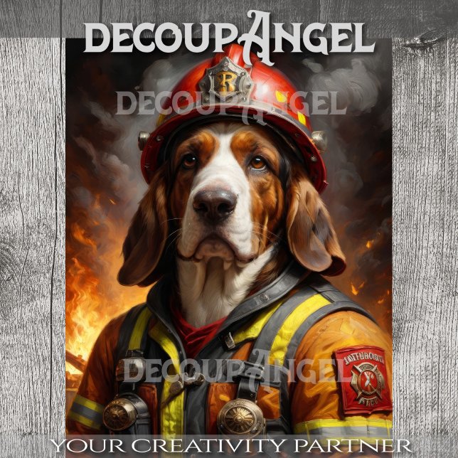 Papier Mousseline Basset Hound Chig Firefighter - Découpage - (Créateur téléchargé)