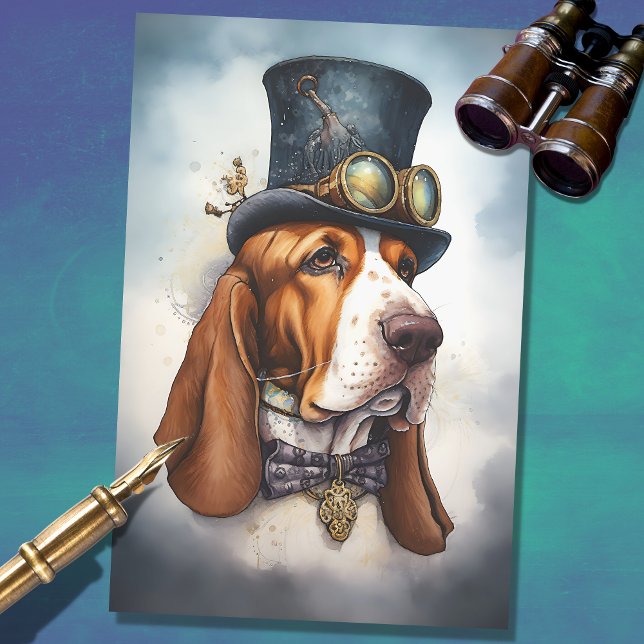 Papier Mousseline Basset Hound Steampunk 3 Découpage Papier (Créateur téléchargé)