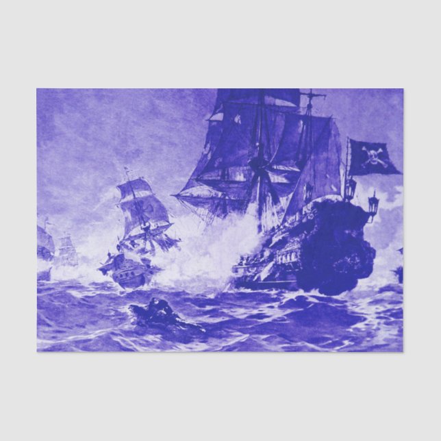 Papier Mousseline BATAILLE DE BATEAU EN bleu (Recto)