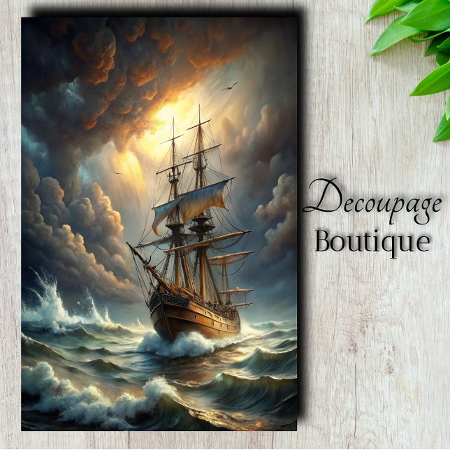 Papier Mousseline Bateau à travers tempête découpage (Ship Through Storm Decoupage Tissue Paper)