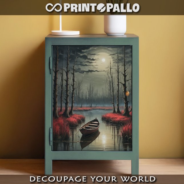 Papier Mousseline Bateau abandonné sous le clair de lune dans un mar (Créateur téléchargé)