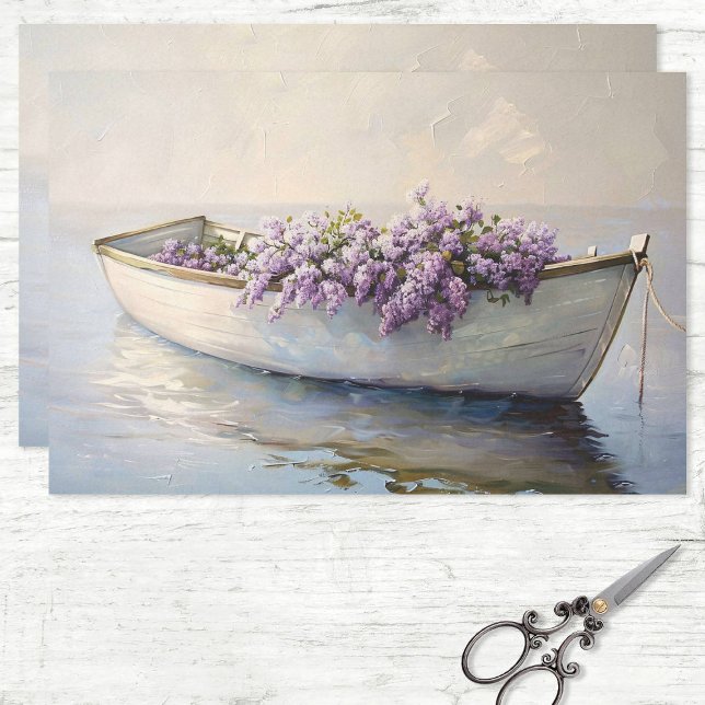 Papier Mousseline Bateau avec Lilacs violets Peinture Découpage (Créateur téléchargé)