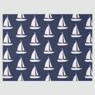 Papier Mousseline Bateaux à voile blancs nautiques mignons bleu mari